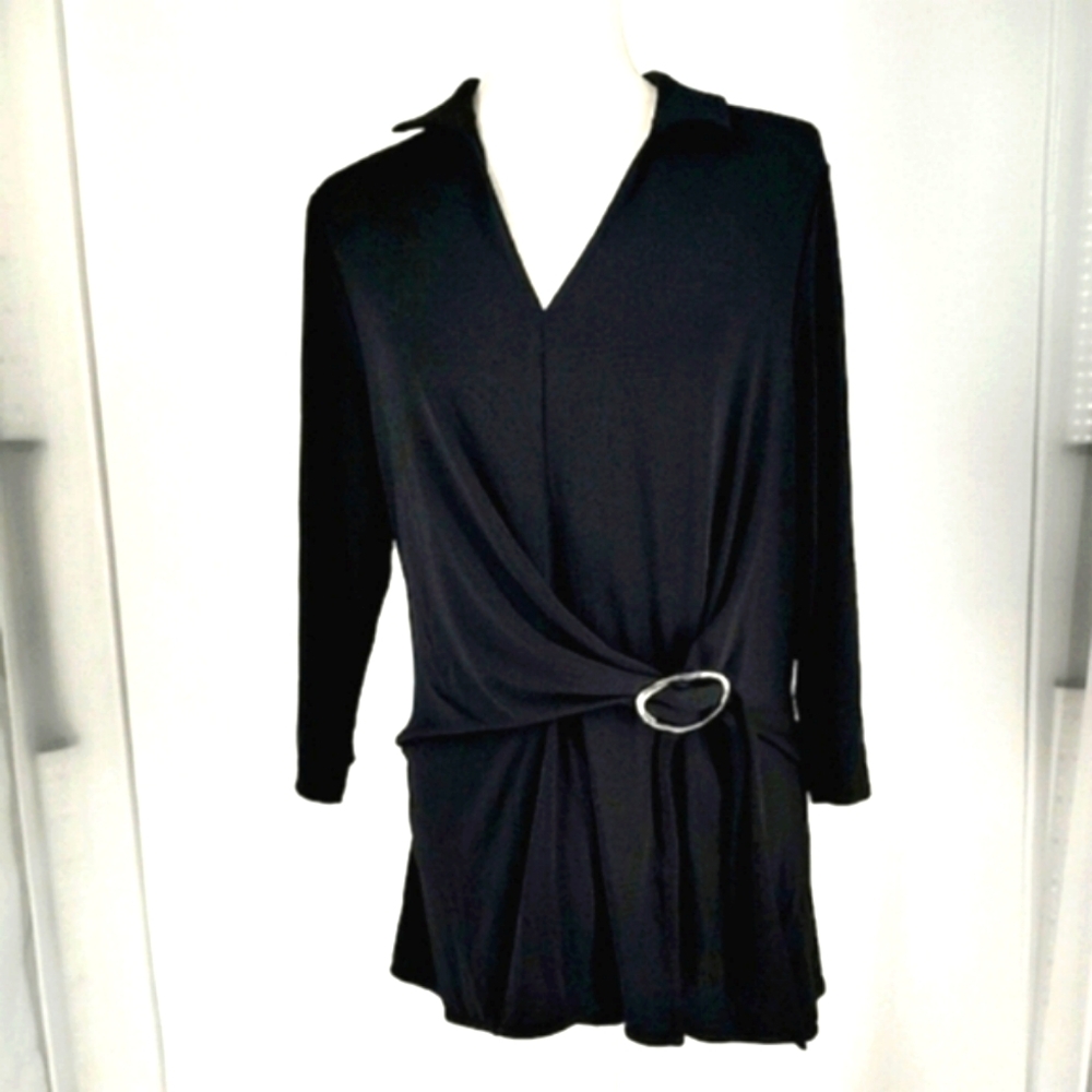 Alfani Iconic Mod V Neck Tie Top Sz Large Black